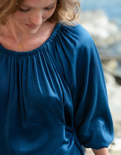 La Galeria Elefante Buddha Balloon Sleeve Top, Blue (TURQUOISE), large