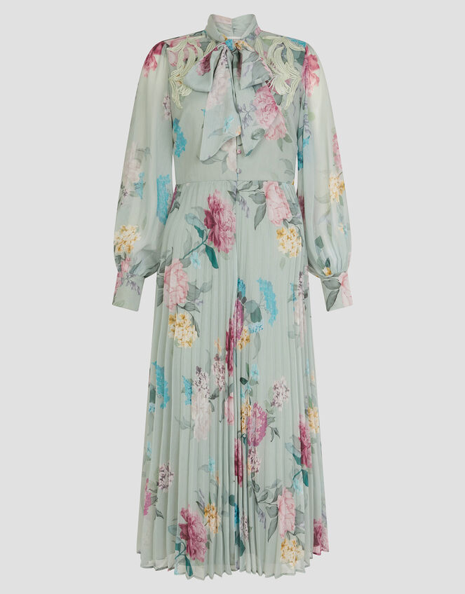Agnes Floral Pleated Midi Dress, Green (SAGE), large