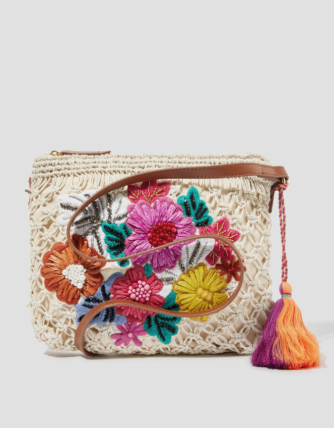 Zoe Embroidered Crochet Crossbody Bag, , large