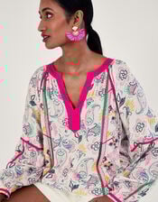Embroidered Printed Top in LENZING™ ECOVERO™, Ivory (IVORY), large