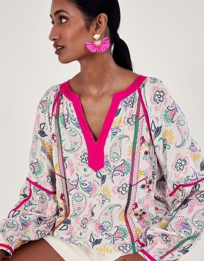 Embroidered Printed Top in LENZING™ ECOVERO™, Ivory (IVORY), large