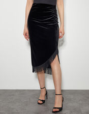 Tia Velvet Tassel Midi Skirt, Black (BLACK), large