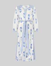 East Amber Hand-Screen Floral Print Midi Dress, Ivory (IVORY), large