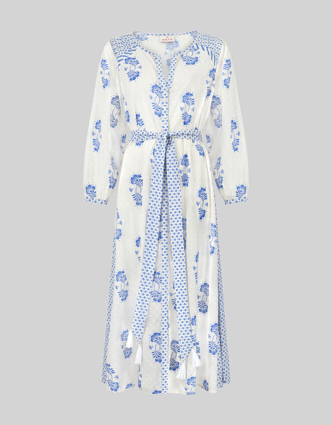 East Amber Hand-Screen Floral Print Midi Dress, Ivory (IVORY), large