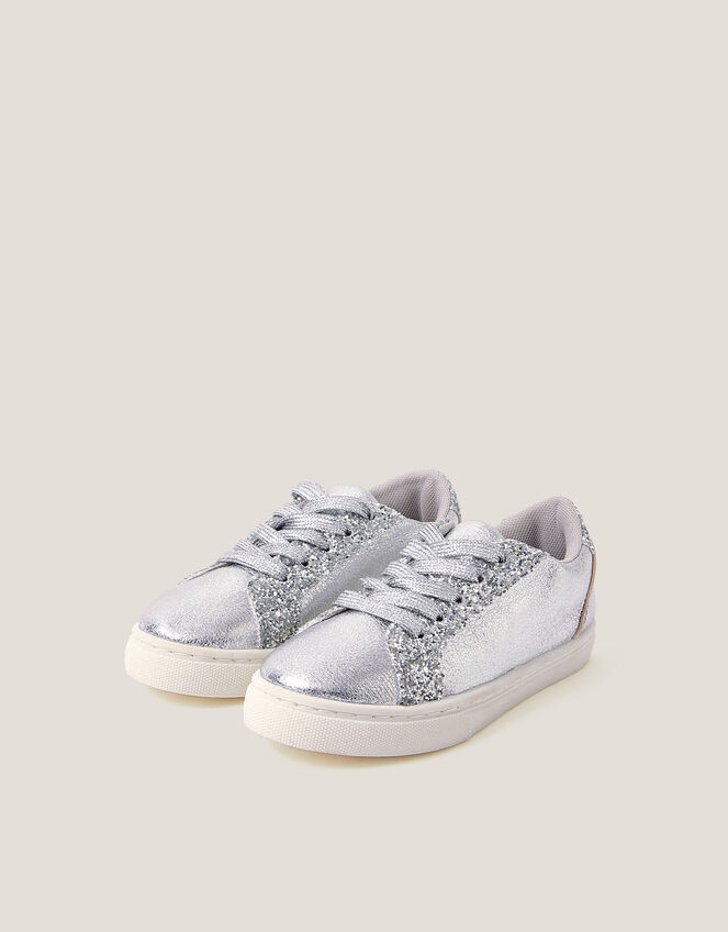 Glitter Metallic Trainers, Silver (SILVER), large