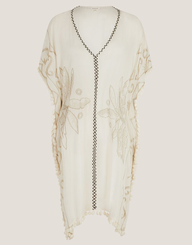 Penny Tassel Embroidered Kaftan, Ivory (IVORY), large