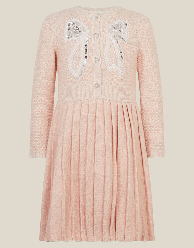 Bow Embellished Knitted Dress, Pink (PINK), large