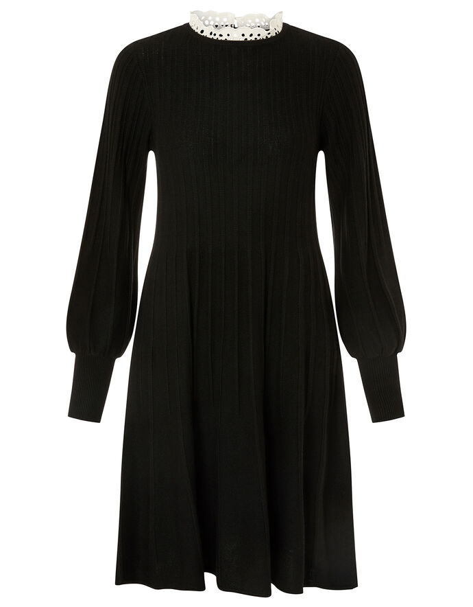 Woven Collar Knit KneeLength Dress Black Day Dresses Monsoon UK.