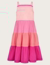 Ric Rac Colour Block Tiered Dress, Pink (PINK), large