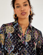 Sloan Print Blouse in Sustainable Viscose, Black (BLACK), large