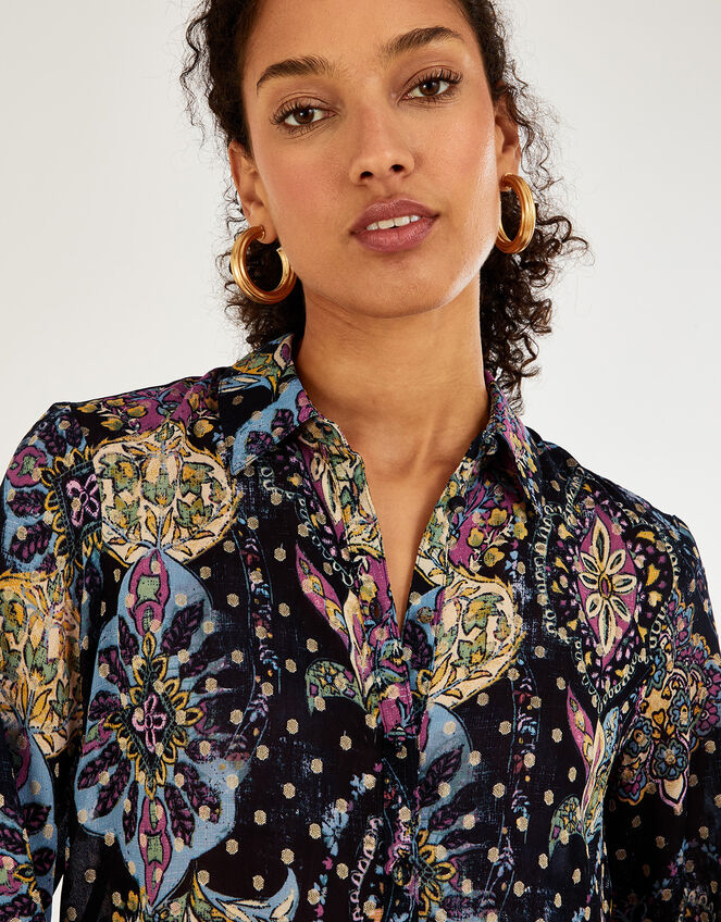 Sloan Print Blouse in Sustainable Viscose, Black (BLACK), large