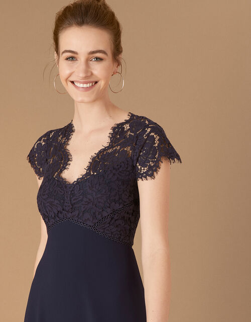 Marne Maxi Dress with Floral Lace, Blue (NAVY), large