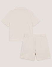 Palm Jersey Polo Shirt & Shorts Set, Natural (STONE), large