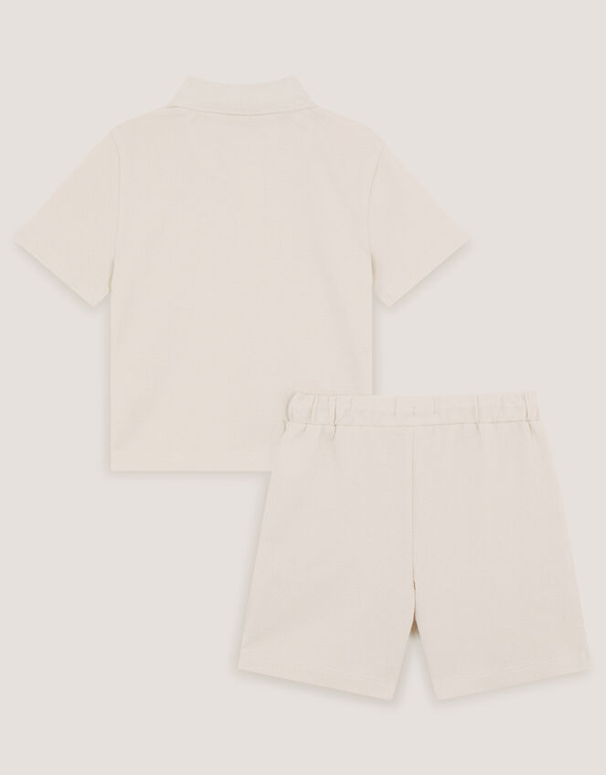 Palm Jersey Polo Shirt & Shorts Set, Natural (STONE), large