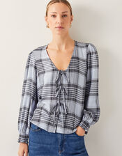Ava Tie-Front Check Blouse, Blue (PALE BLUE), large