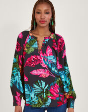 Bria Palm Print Blouse, Blue (MIDNIGHT), large