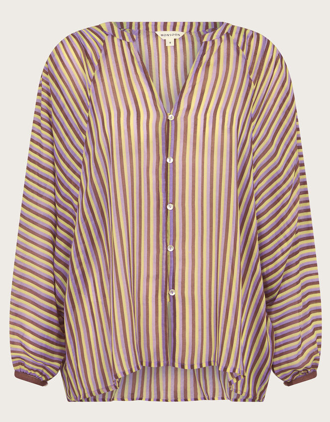 Yazmin Artisan Sheer Stripe Blouse, Brown (BROWN), large