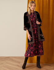 Embroidered Velvet Kimono, Black (BLACK), large