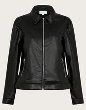 Bella Faux Leather Bomber Jacket , Black (BLACK), large