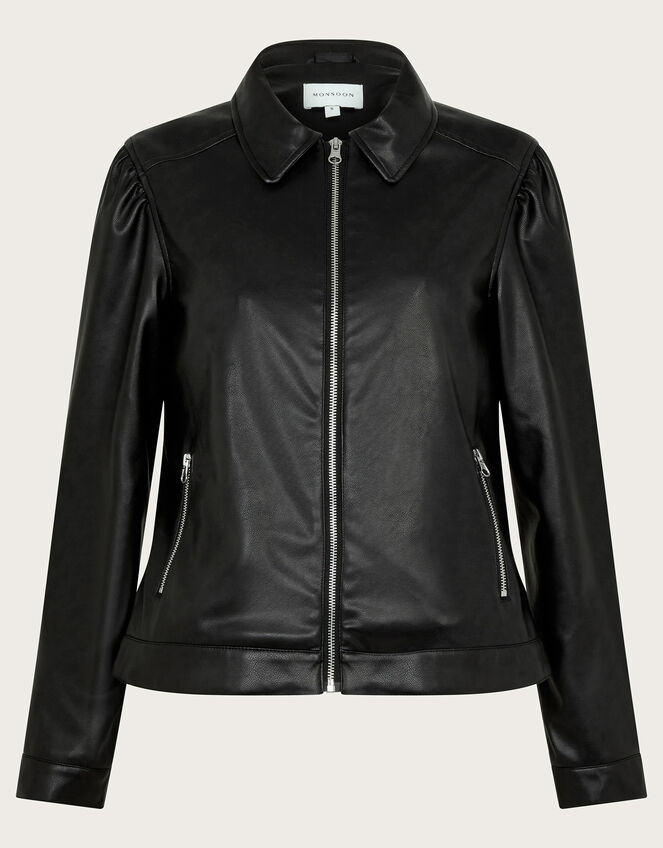 Bella Faux Leather Bomber Jacket , Black (BLACK), large