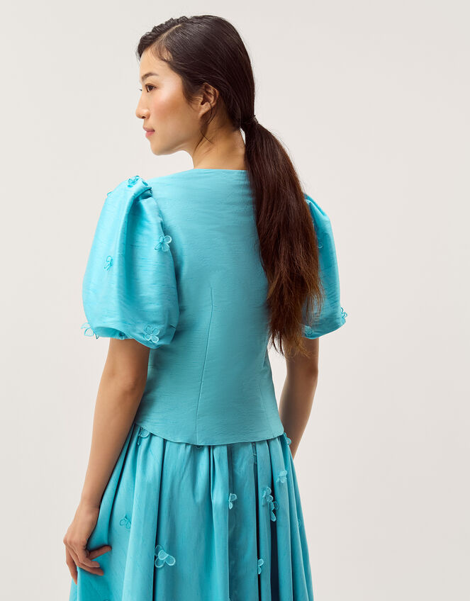 Odette Puff Sleeve Floral Appliqu&eacute; Jacket, Blue (PALE BLUE), large