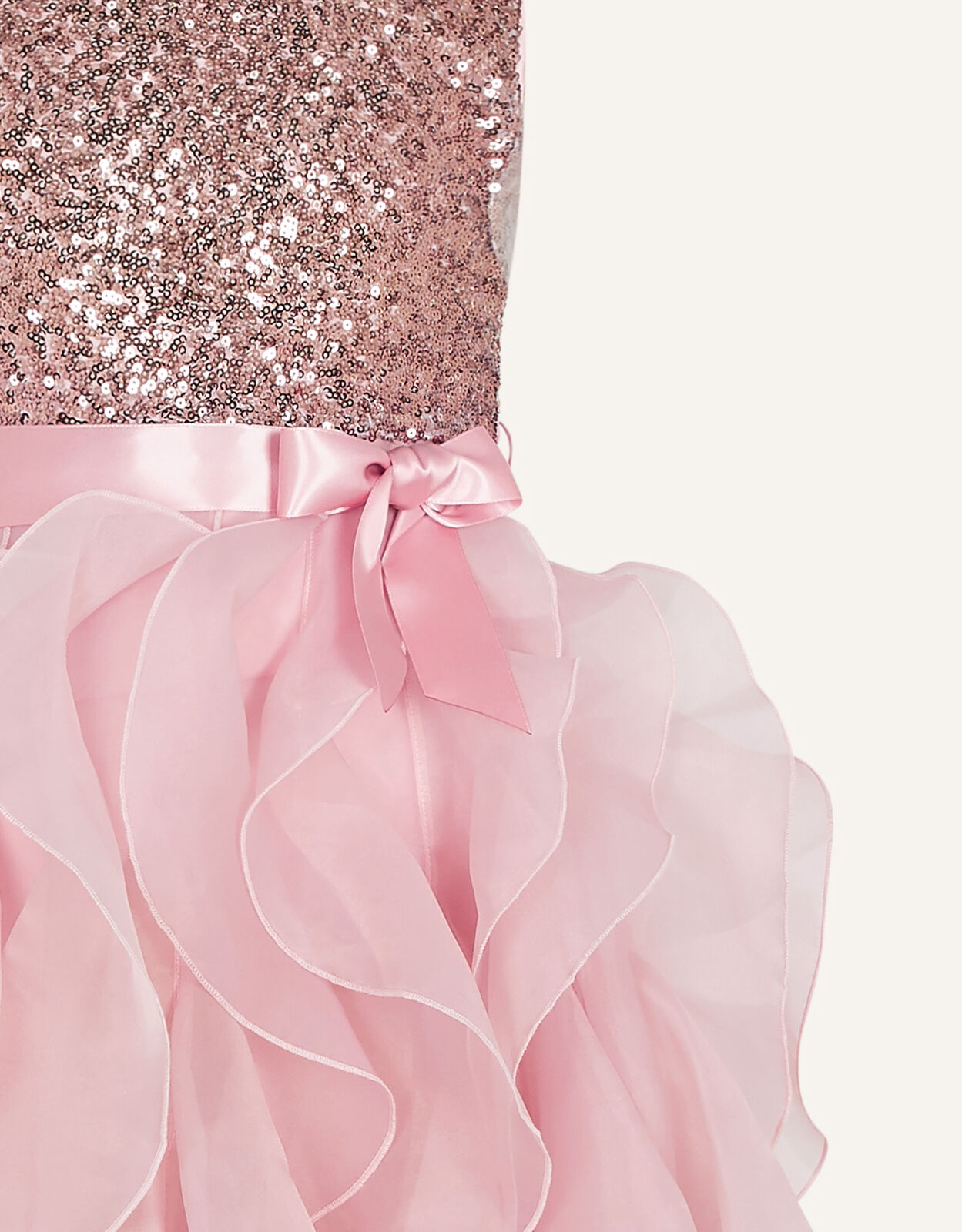 long pink ruffle dress