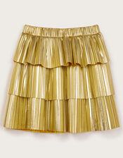 Metallic Pleat Tiered Skirt, Gold (GOLD), large