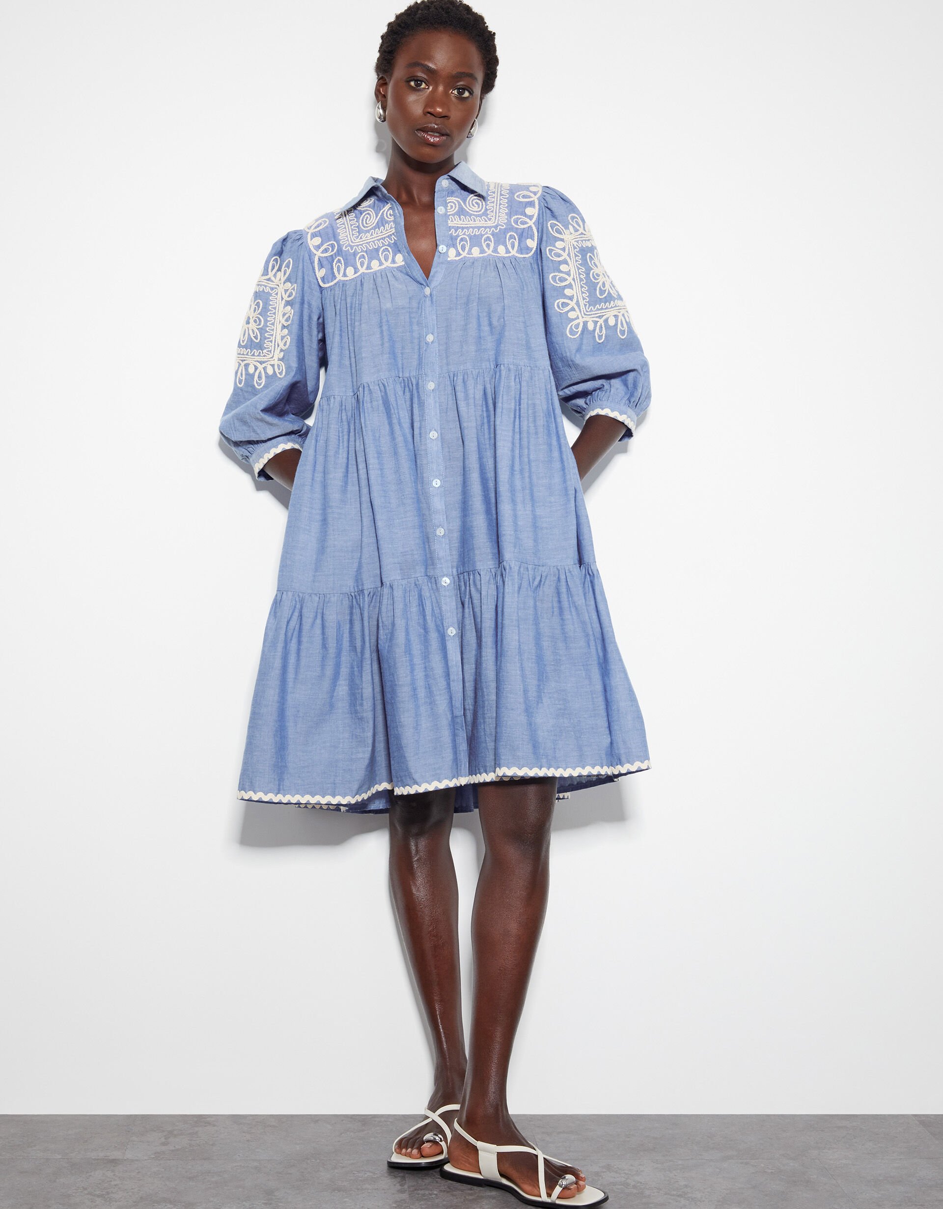 Embroidered chambray dress outlet