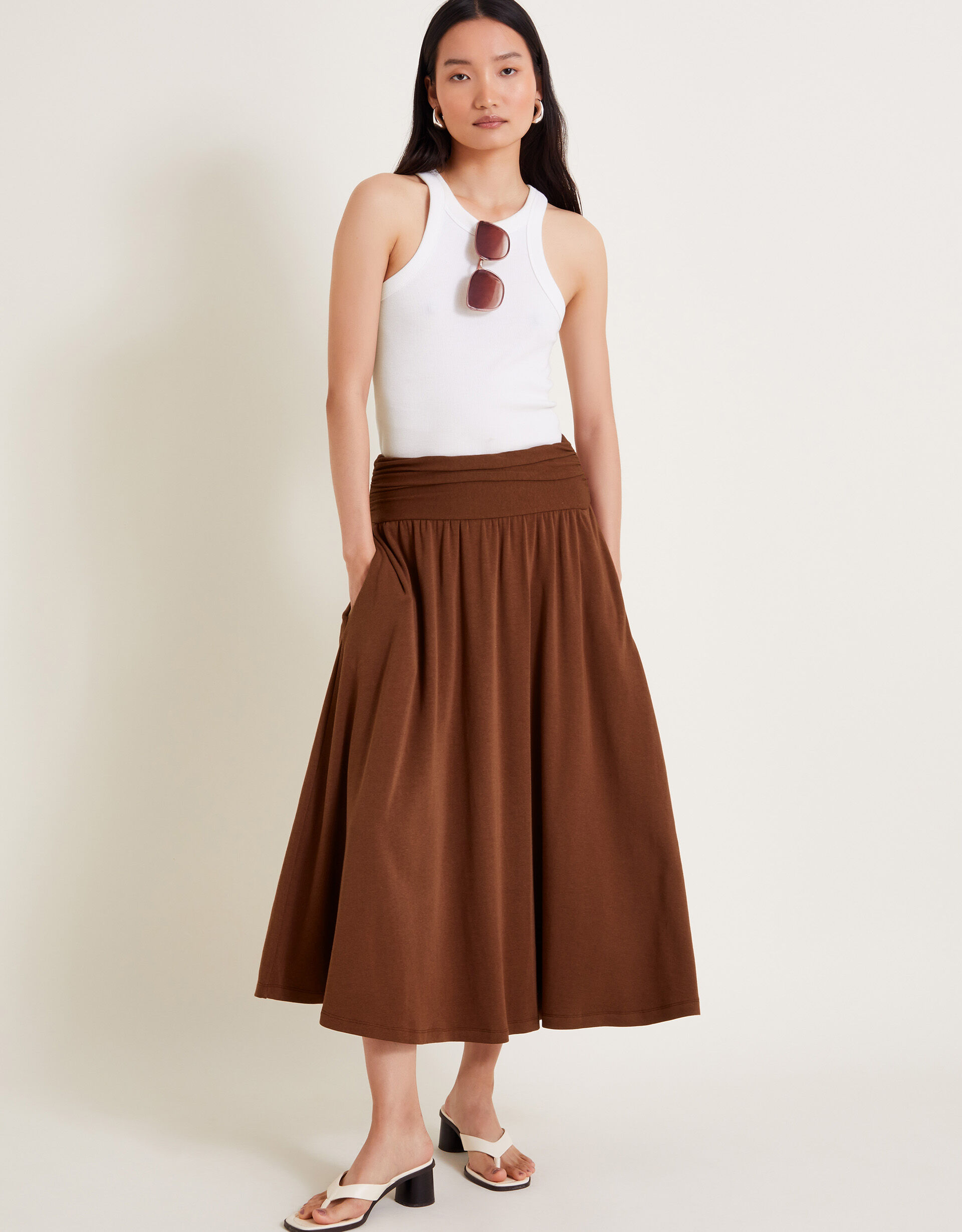Jourdana Jersey Midi Skirt Brown Skirts Monsoon UK