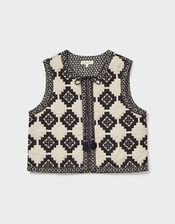 East Kaira Embroidered Quilted Waistcoat, Grey (CHARCOAL), large