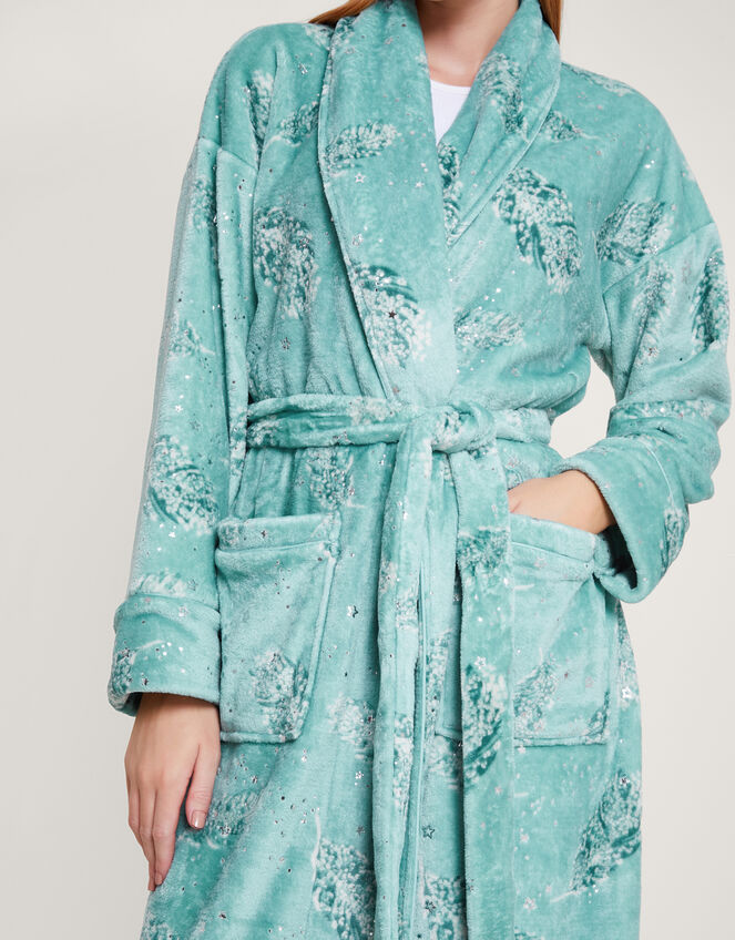 Feather Print Foil Dressing Gown, Teal (TEAL), large