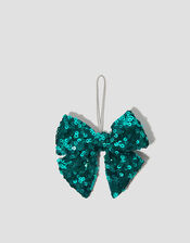 Sequin Bow Christmas Tree Decoration, Teal (TEAL), large