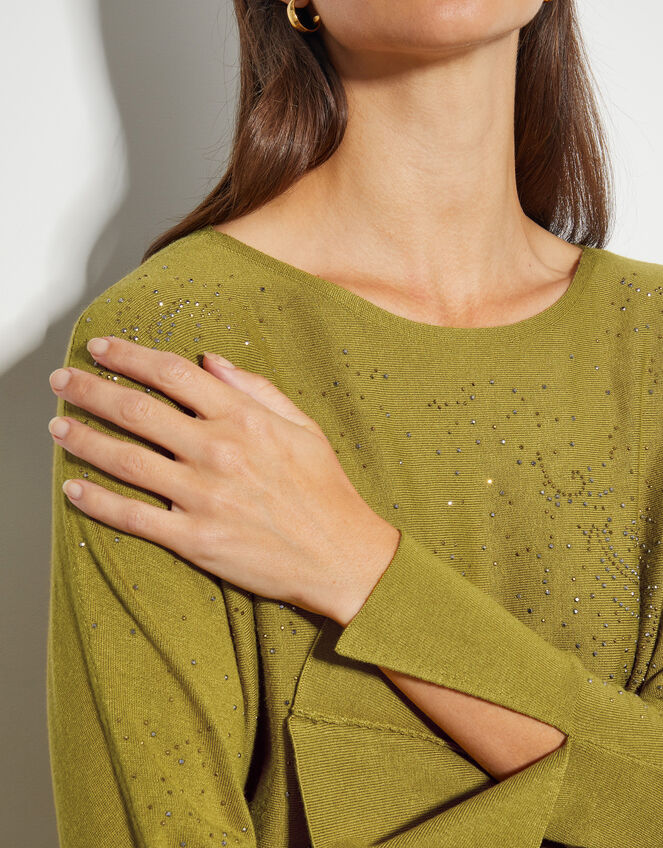 Hope Sparkle Stud Raglan Jumper, Green (OLIVE), large