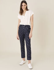 Dolly Printed Trousers in Pure Linen, Blue (NAVY), large