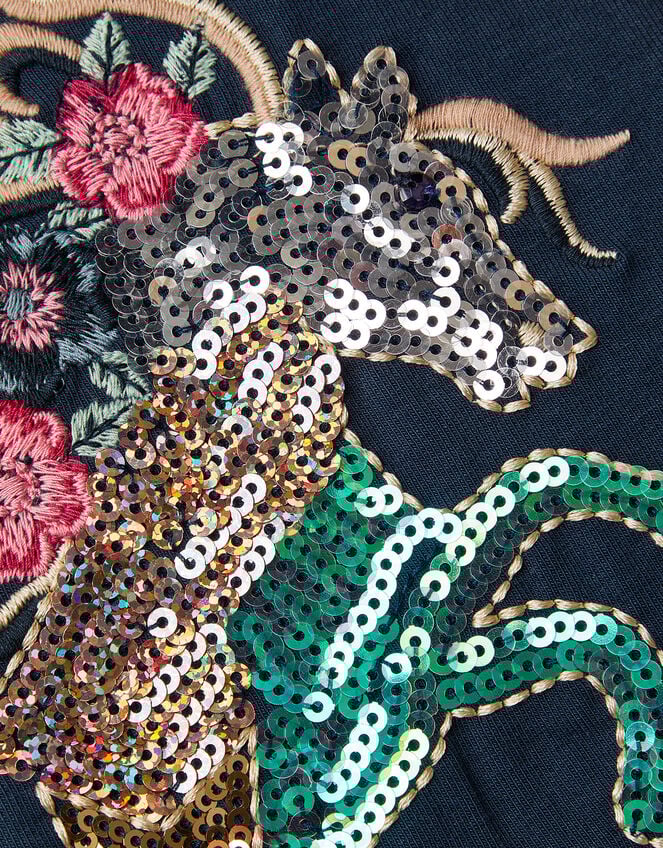 Unicorn Sequin Flare Leggings, Blue (NAVY), large