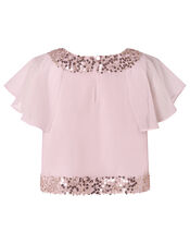 Meghan Sequin Floaty Top, Pink (PINK), large