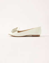 Shimmer Diamante Bow Slippers, Ivory (IVORY), large