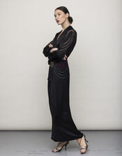 Tallulah and Hope Long Length Satin Maxi Dress, Black (BLACK), large