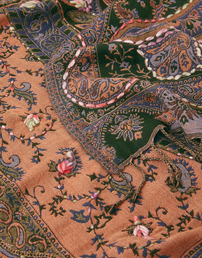 Anne Embroidered Paisley Print Scarf, , large