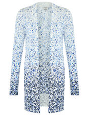 Poppy Floral Longline Cardigan in Linen Blend, Blue (BLUE), large