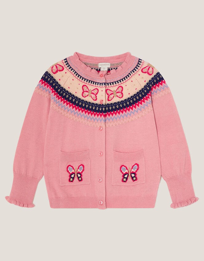 Butterfly Fair Isle Cardigan , Pink (PINK), large