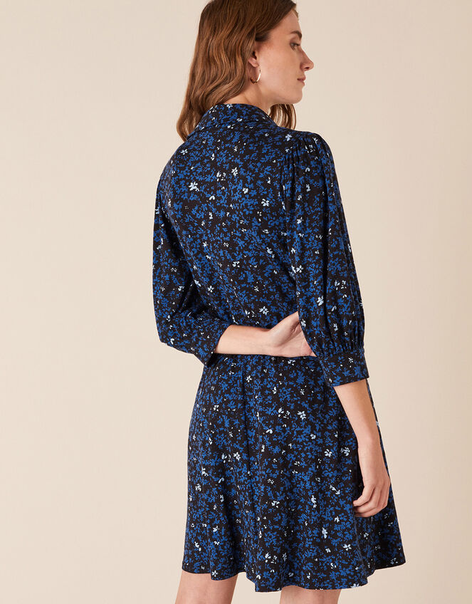 Ditsy Floral Short Jersey Shirt Dress, Black (BLACK), large