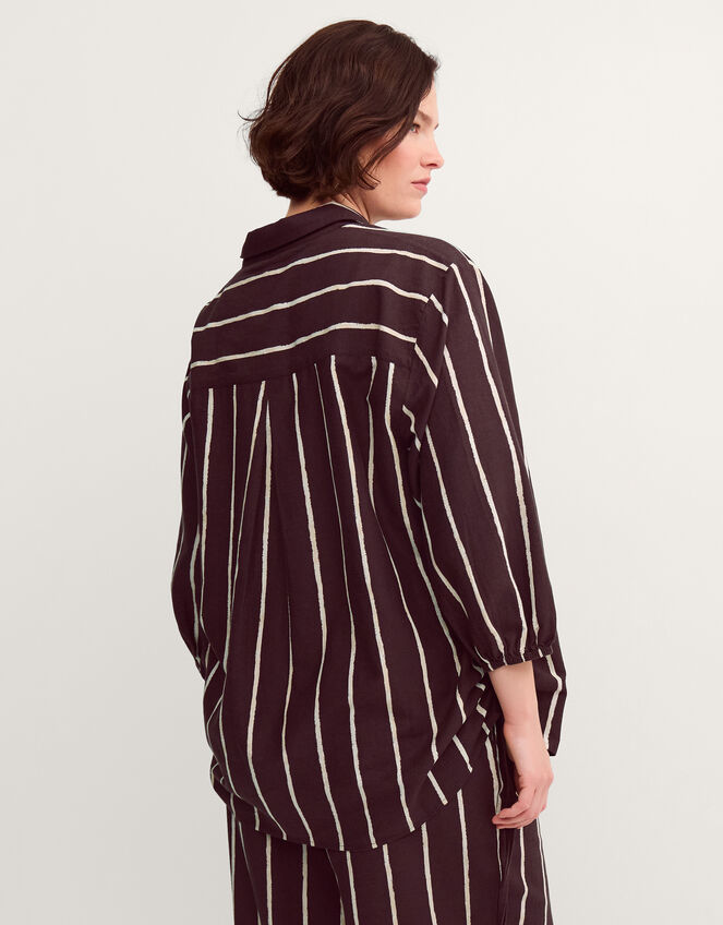 Callie Thorpe x Monsoon Stripe Linen Blend Shirt, Brown (BROWN), large