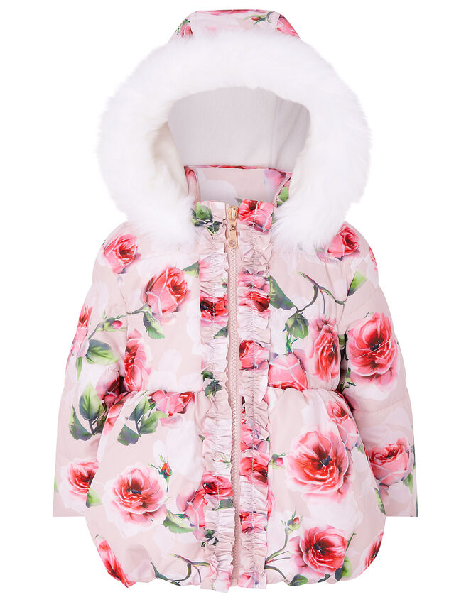 Baby Rose Print Padded Coat, Pink (PALE PINK), large
