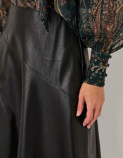 Marnie Faux Leather Midi Skirt, Black (BLACK), large