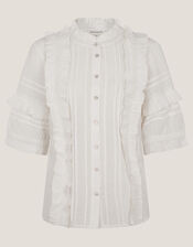 Meesha Frill Short Sleeve Shirt , Ivory (IVORY), large