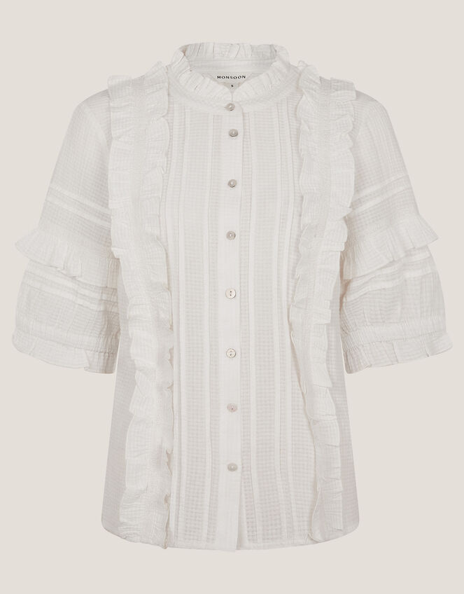 Meesha Frill Short Sleeve Shirt , Ivory (IVORY), large