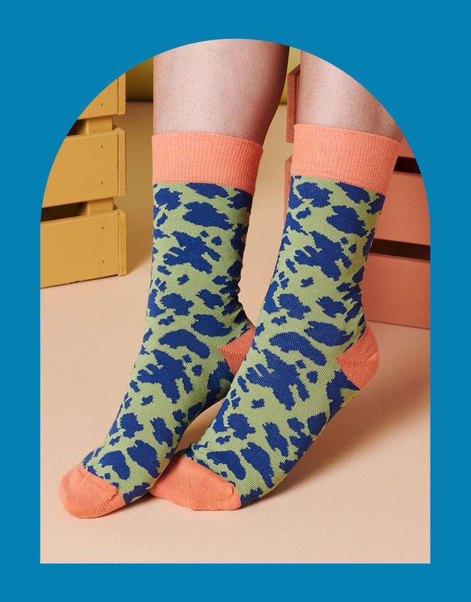 Catherine Tough Leopard Print Socks, , large