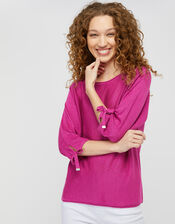 Tie Sleeve Knit Jumper in Linen Blend, Pink (PINK), large