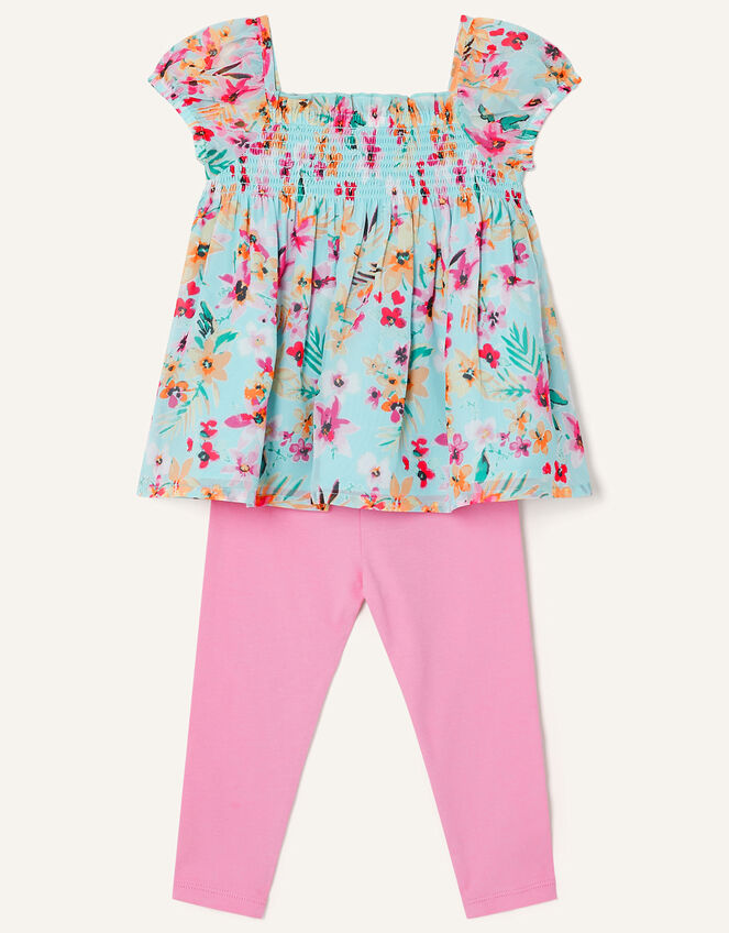 Baby Floral Top and Leggings Set , Blue (AQUA), large